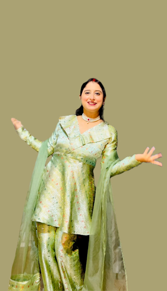 HONEY PEPLUM BROCADE BLAZER CO-ORD