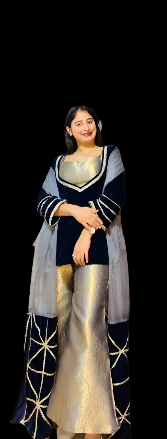 Honey Velvet- Pure Banarsi Brocade Duo (Shade- Grey & Blue)