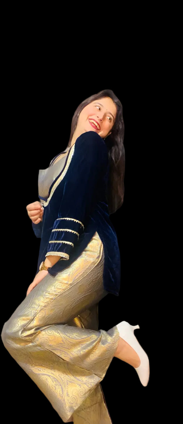 Honey Velvet- Pure Banarsi Brocade Duo (Shade- Grey & Blue)